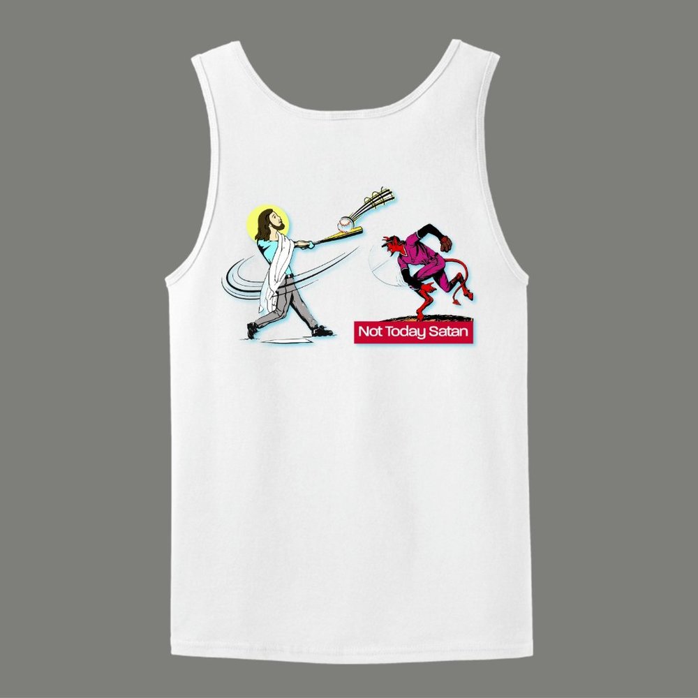 NOT TODAY SATAN JESUS HOMERUN BASEBALL TANK TOP